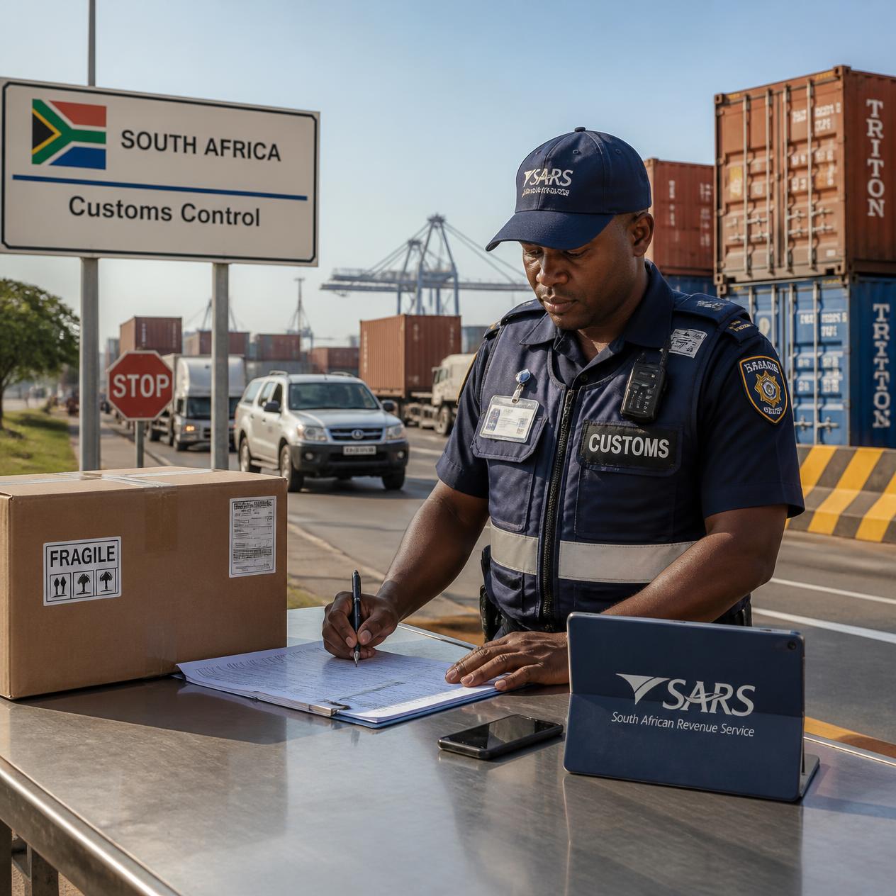 customs control officer checking import documents