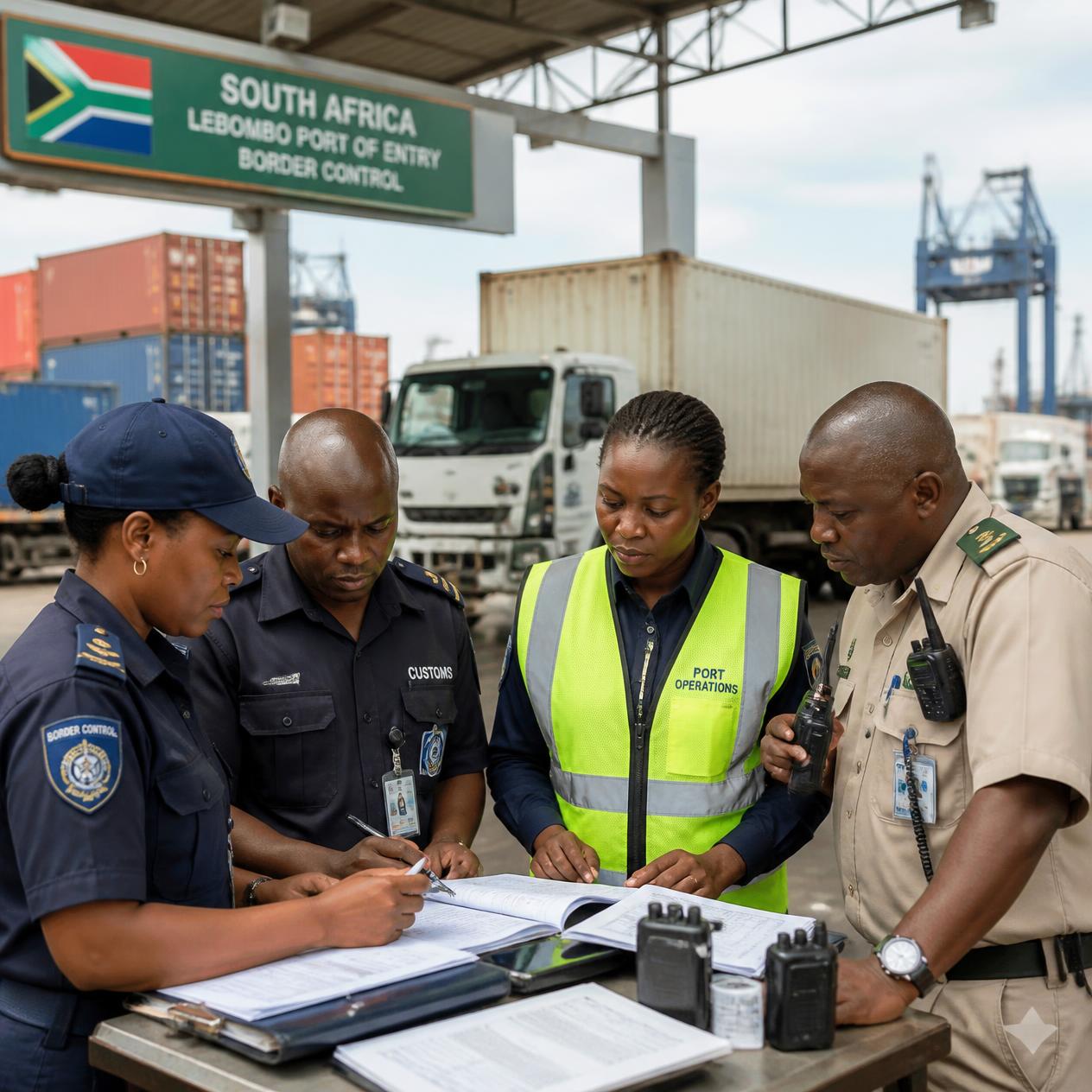 Customs officials checking export documents for clearance