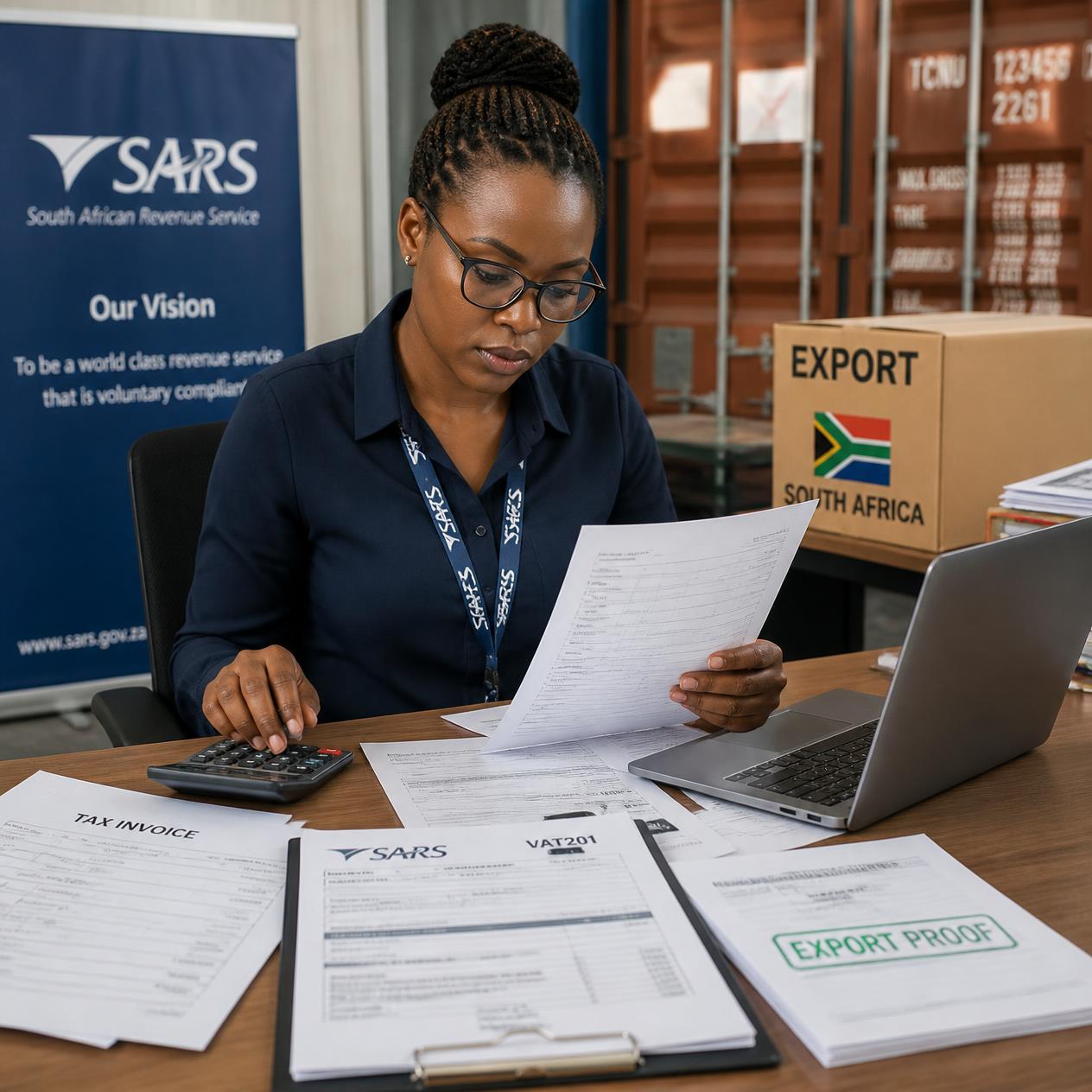 Customs official checking zero rating VAT compliance